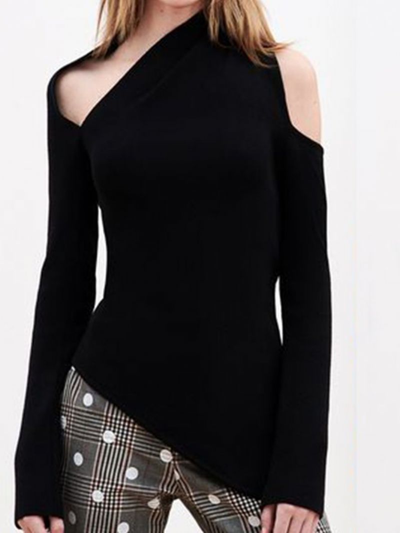 Pull Élégant À Col Asymétrique Et Coupe Régulière