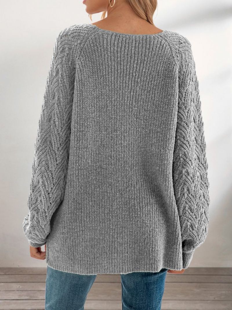 Pull En Maille À Manches Longues Et Col En V Gris