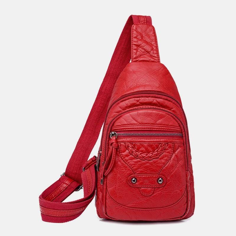 Femmes En Cuir Pu Portable Grande Capacité Trou Pour Écouteurs Sacs À Bandoulière Sac À Bandoulière Sac De Poitrine