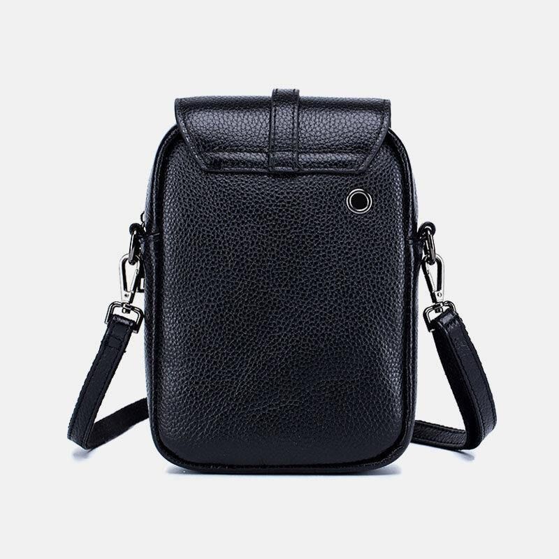 Femmes En Cuir Véritable Décontracté Rétro Multi-couches Trou Pour Écouteurs 6.5 Pouces Sac De Téléphone Sac À Bandoulière