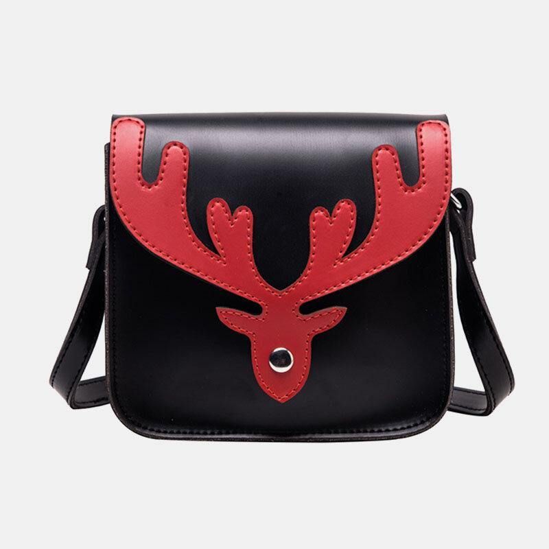 Femmes Faux Cuir Contraste Couleur Noël Elk Motif Petit Sac Carré Sac À Bandoulière Sac À Bandoulière