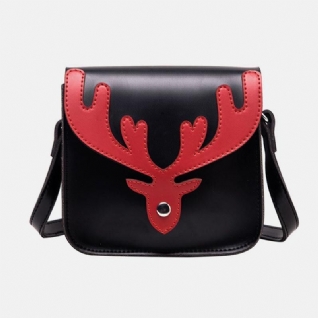 Femmes Faux Cuir Contraste Couleur Noël Elk Motif Petit Sac Carré Sac À Bandoulière Sac À Bandoulière