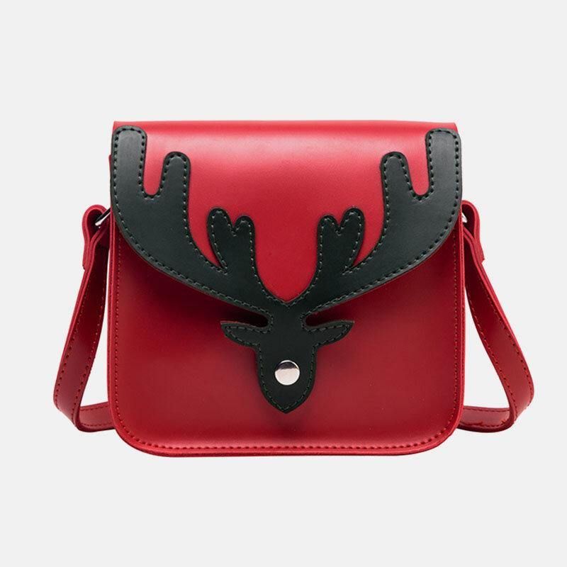 Femmes Faux Cuir Contraste Couleur Noël Elk Motif Petit Sac Carré Sac À Bandoulière Sac À Bandoulière