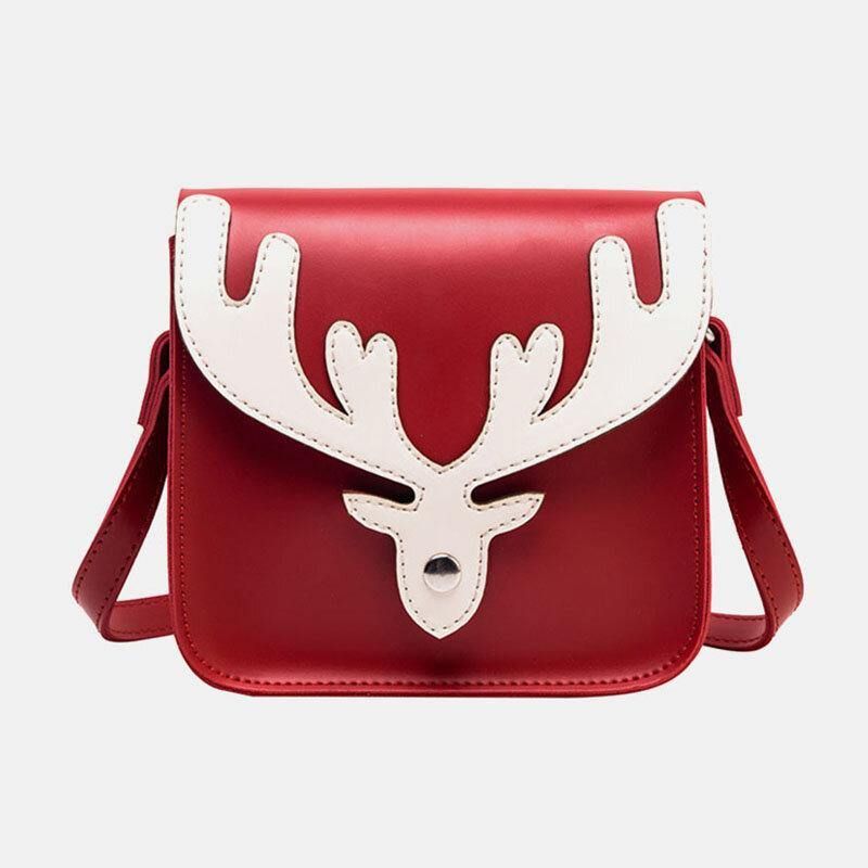 Femmes Faux Cuir Contraste Couleur Noël Elk Motif Petit Sac Carré Sac À Bandoulière Sac À Bandoulière