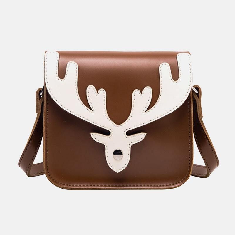 Femmes Faux Cuir Contraste Couleur Noël Elk Motif Petit Sac Carré Sac À Bandoulière Sac À Bandoulière