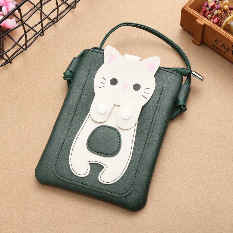 Femmes Faux Cuir Super Mignon Chat Kitty Motif 6.3 Pouces Téléphone Sac Petit Sac De Rangement Sac À Bandoulière