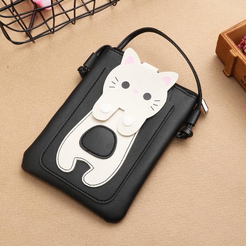 Femmes Faux Cuir Super Mignon Chat Kitty Motif 6.3 Pouces Téléphone Sac Petit Sac De Rangement Sac À Bandoulière