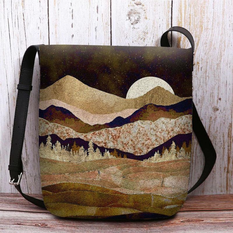 Femmes Felt Mountain Treetop Landscape Print Bag Sac À Bandoulière Sac À Bandoulière