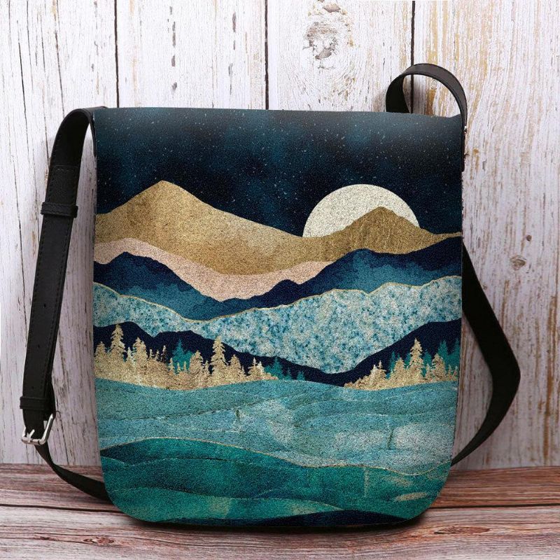 Femmes Felt Mountain Treetop Landscape Print Bag Sac À Bandoulière Sac À Bandoulière