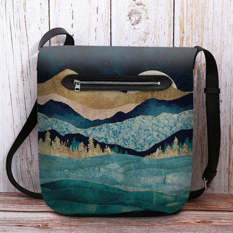 Femmes Felt Mountain Treetop Landscape Print Bag Sac À Bandoulière Sac À Bandoulière