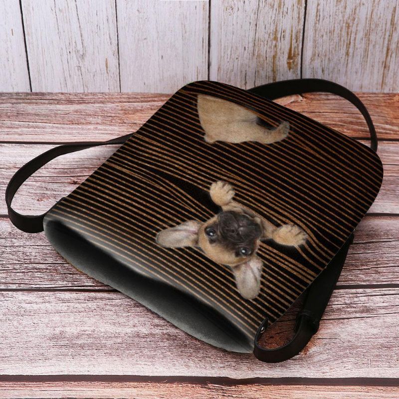 Femmes Feutre Casual Stripe Mignon 3d Chien Motif D'impression Sac À Bandoulière Sac À Bandoulière