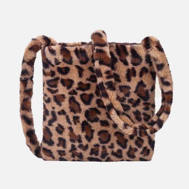 Femmes Feutre Doux Motif Léopard Mignon Décontracté Personnalité Sac À Bandoulière Sac À Bandoulière