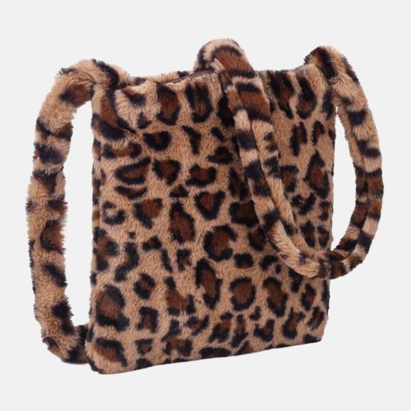 Femmes Feutre Doux Motif Léopard Mignon Décontracté Personnalité Sac À Bandoulière Sac À Bandoulière