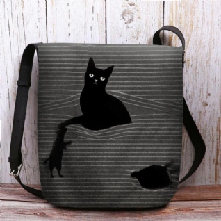 Femmes Feutre Mignon Dessin Animé Décontracté Chat Noir Attrapé Souris Et Rayures Motif Sac À Bandoulière Sac À Bandoulière