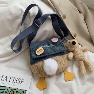 Femmes Laine D'agneau Mignon Dessin Animé Doux Forme De Canard Tout Match Petit Sac À Bandoulière Sac À Bandoulière