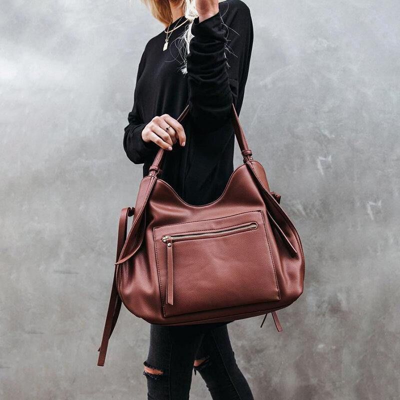 Femmes Pu Cuir Anti-vol Sac À Bandoulière Vintage Grande Capacité Sac À Bandoulière Sac À Main Fourre-tout