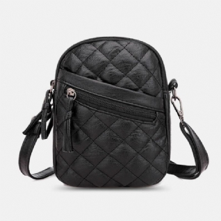 Femmes Pu Cuir Argyle Motif Écouteur Trou Décontracté 6.3 Pouces Téléphone Sac Bandoulière Sacs Sac À Bandoulière