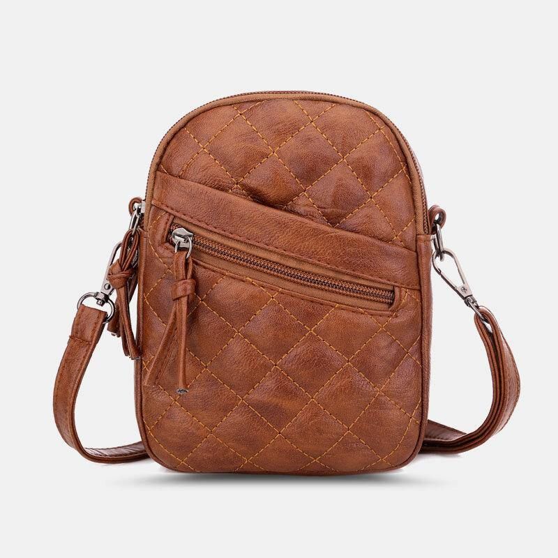 Femmes Pu Cuir Argyle Motif Écouteur Trou Décontracté 6.3 Pouces Téléphone Sac Bandoulière Sacs Sac À Bandoulière