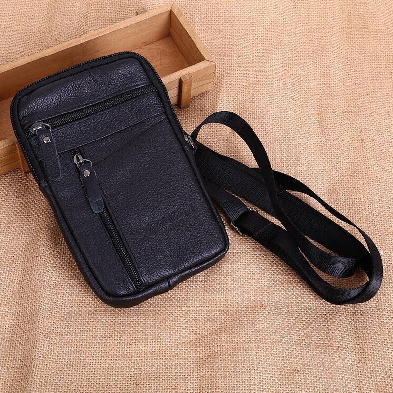 Hommes En Cuir Véritable Grande Capacité Vintage 6.5 Pouces Sac De Téléphone Sac De Taille Sac À Bandoulière Sac À Bandoulière