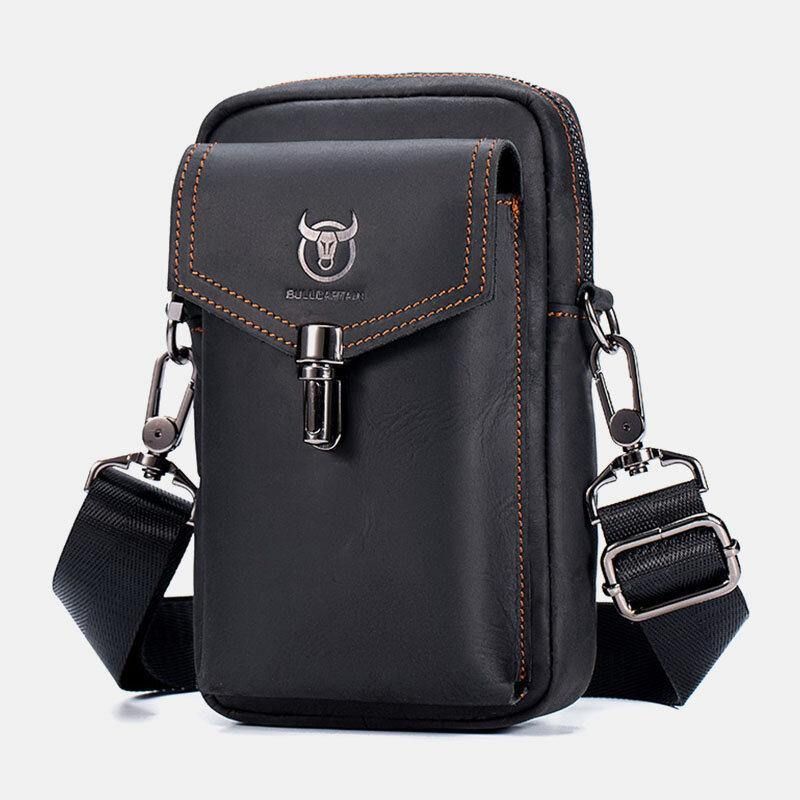 Hommes En Cuir Véritable Grande Capacité Vintage 6.5 Pouces Sac De Téléphone Sac De Taille Sac À Bandoulière Sac À Bandoulière