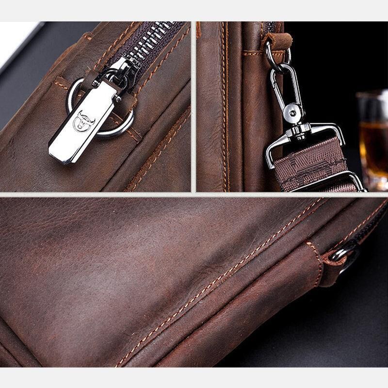 Hommes En Cuir Véritable Grande Capacité Vintage 6.5 Pouces Sac De Téléphone Sac De Taille Sac À Bandoulière Sac À Bandoulière