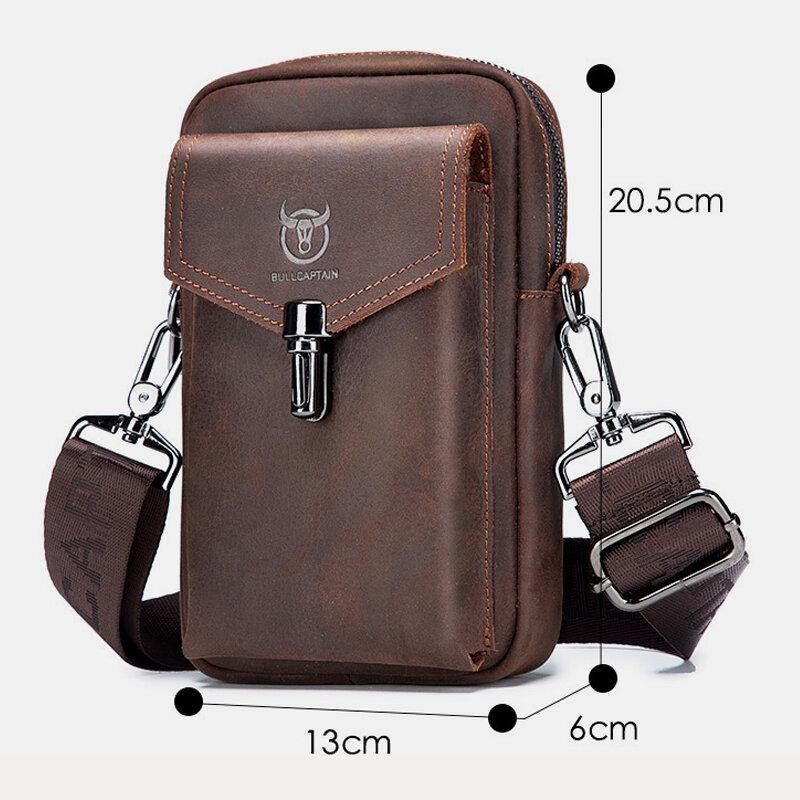 Hommes En Cuir Véritable Grande Capacité Vintage 6.5 Pouces Sac De Téléphone Sac De Taille Sac À Bandoulière Sac À Bandoulière