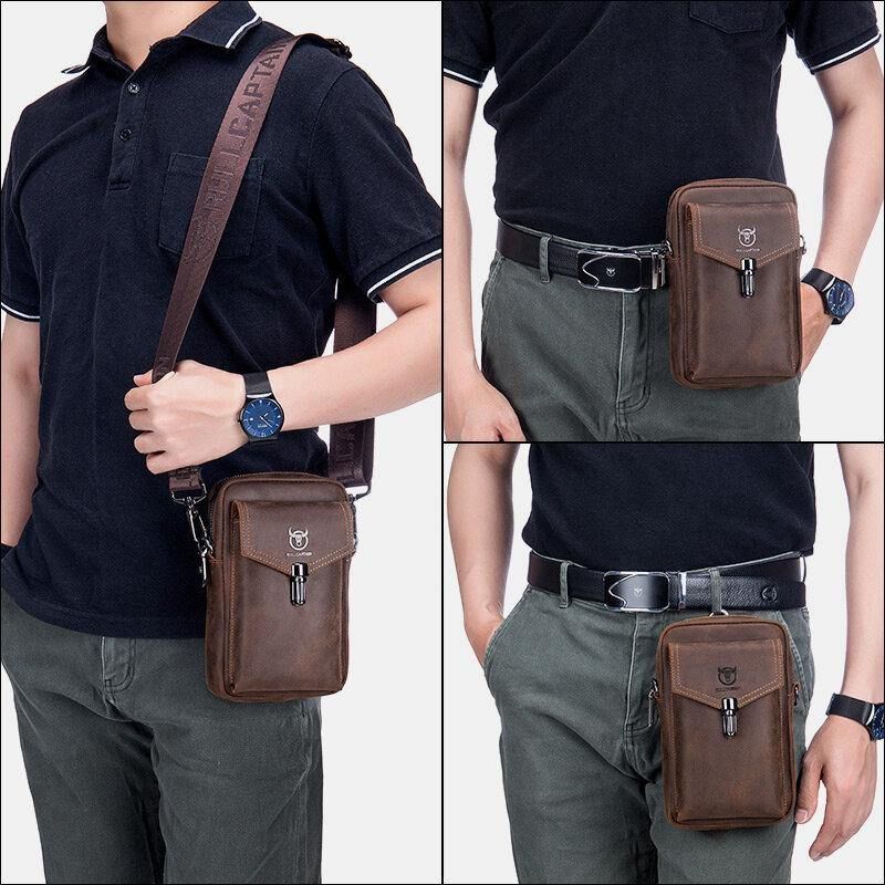 Hommes En Cuir Véritable Grande Capacité Vintage 6.5 Pouces Sac De Téléphone Sac De Taille Sac À Bandoulière Sac À Bandoulière