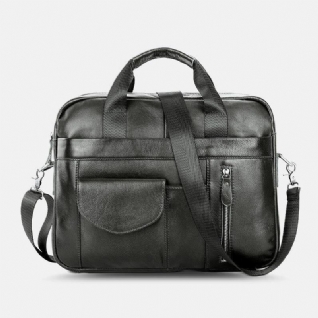 Hommes En Cuir Véritable Multi-poches Vintage 14 Pouces Pochette D'ordinateur Porte-documents Sac À Bandoulière Sac À Bandoulière Sac À Main