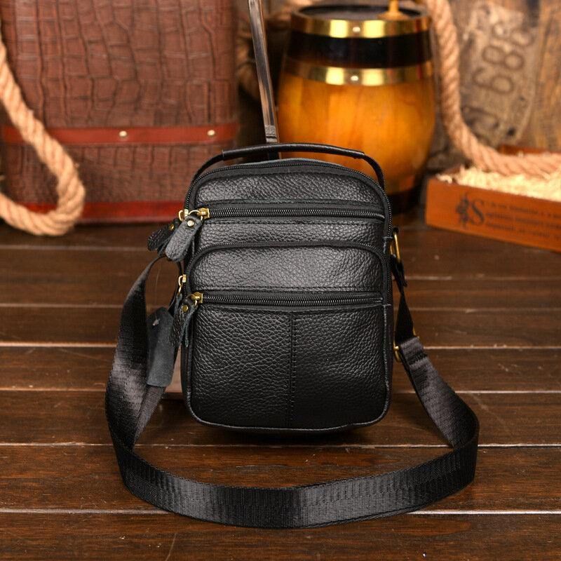 Hommes En Cuir Véritable Multi-poches Vintage 6.3 Pouces Téléphone Sac Bandoulière Sacs Sac À Bandoulière Sac À Main