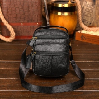 Hommes En Cuir Véritable Multi-poches Vintage 6.3 Pouces Téléphone Sac Bandoulière Sacs Sac À Bandoulière Sac À Main