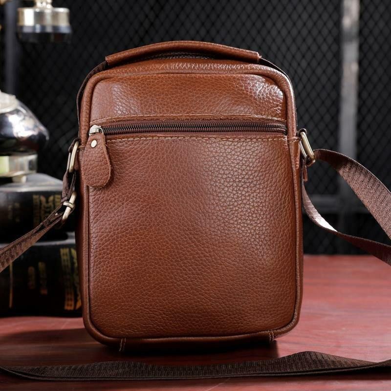 Hommes En Cuir Véritable Multi-poches Vintage 6.3 Pouces Téléphone Sac Bandoulière Sacs Sac À Bandoulière Sac À Main