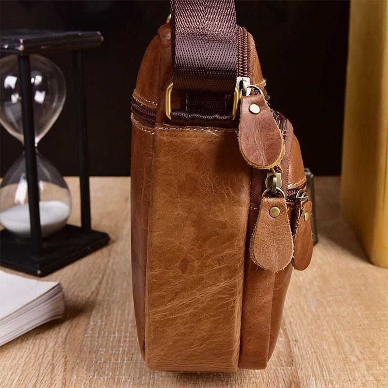 Hommes En Cuir Véritable Multi-poches Vintage 6.3 Pouces Téléphone Sac Bandoulière Sacs Sac À Bandoulière Sac À Main