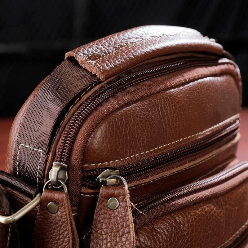 Hommes En Cuir Véritable Multi-poches Vintage 6.3 Pouces Téléphone Sac Bandoulière Sacs Sac À Bandoulière Sac À Main