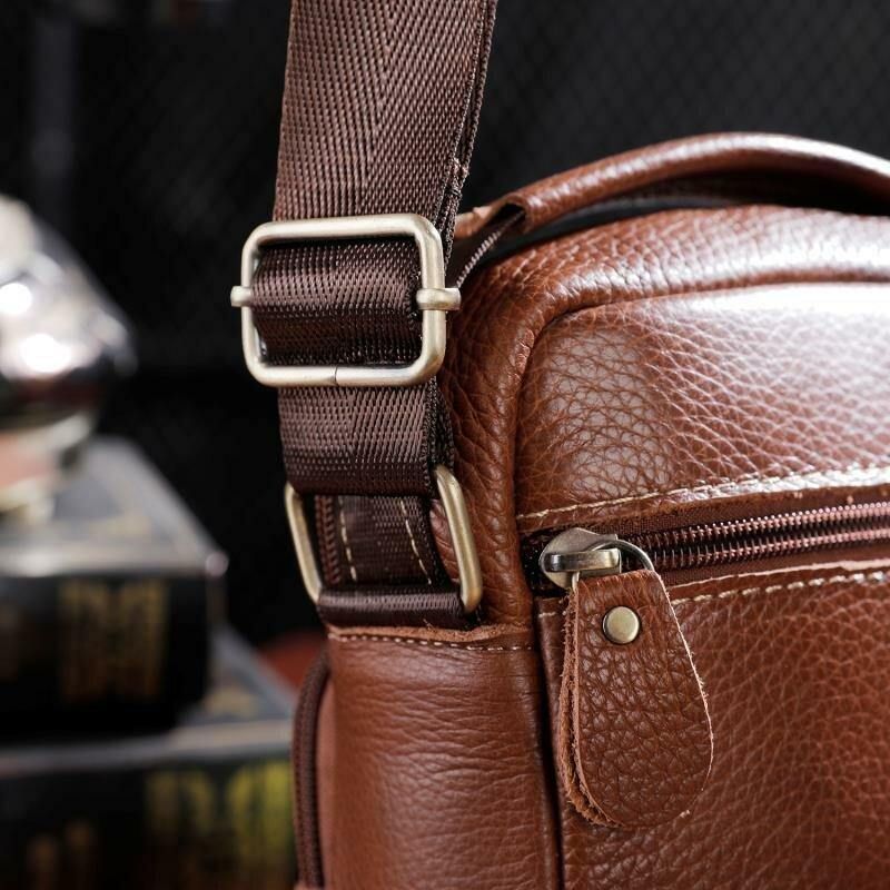 Hommes En Cuir Véritable Multi-poches Vintage 6.3 Pouces Téléphone Sac Bandoulière Sacs Sac À Bandoulière Sac À Main