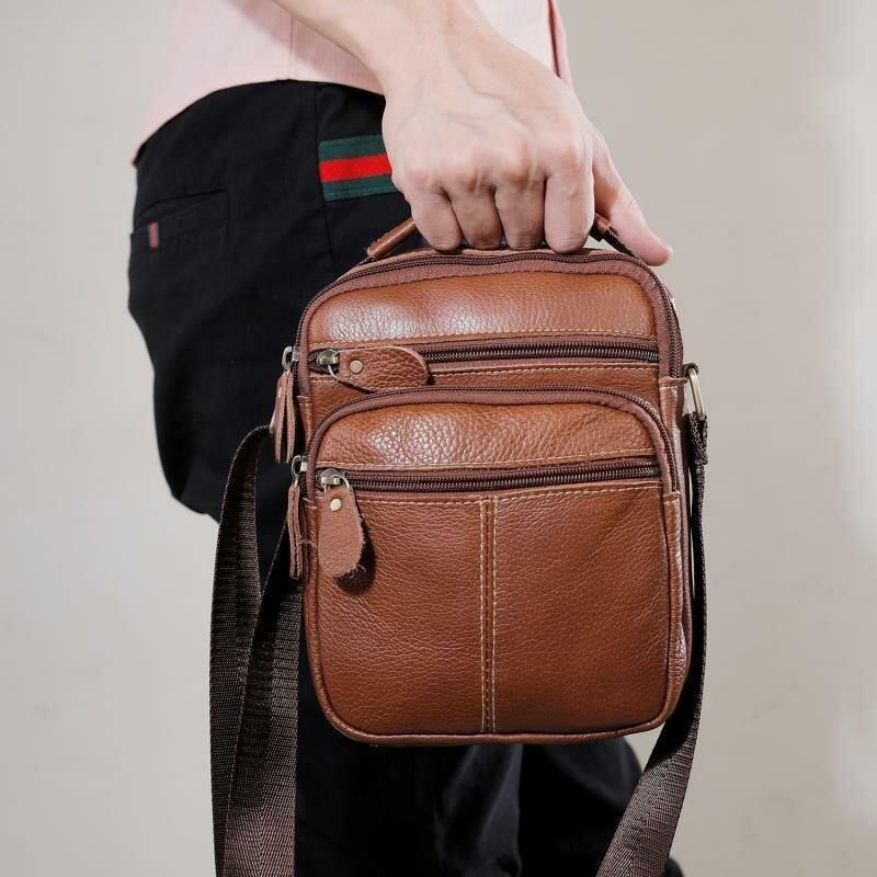 Hommes En Cuir Véritable Multi-poches Vintage 6.3 Pouces Téléphone Sac Bandoulière Sacs Sac À Bandoulière Sac À Main