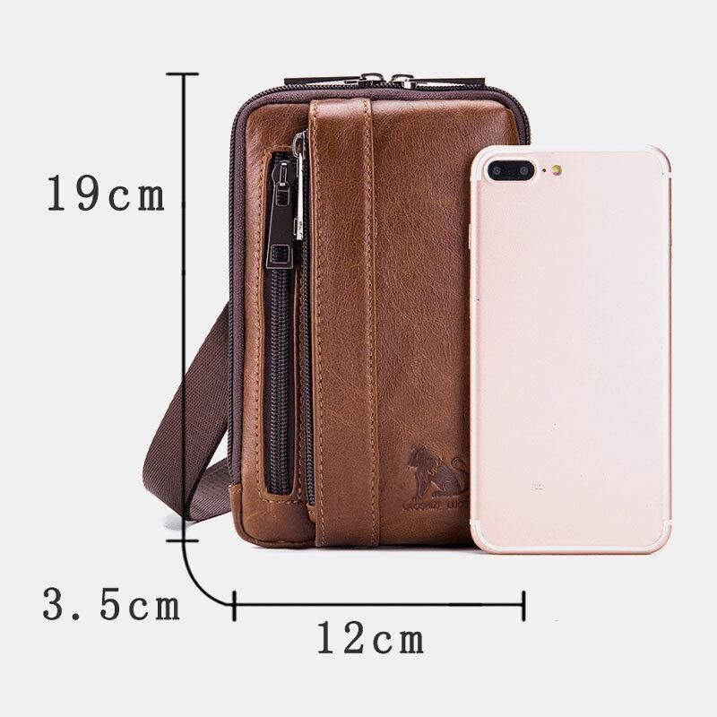 Hommes En Cuir Véritable Multi-usage Vintage Décontracté 6.5 Pouces Téléphone Taille Sac Bandoulière Sac À Bandoulière Sac