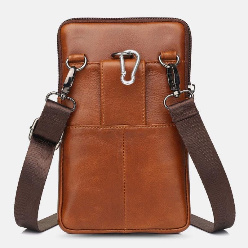 Hommes En Cuir Véritable Peau De Vache Vintage Affaires 6.5 Pouces Téléphone Sac Bandoulière Sac Taille Sac Sac À Bandoulière