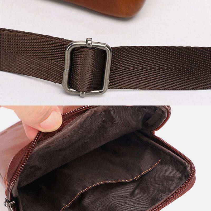 Hommes En Cuir Véritable Peau De Vache Vintage Affaires 6.5 Pouces Téléphone Sac Bandoulière Sac Taille Sac Sac À Bandoulière