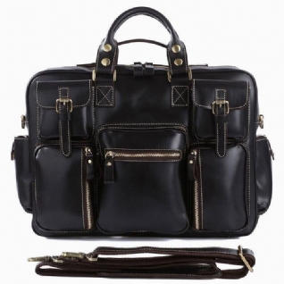 Hommes En Cuir Véritable Sangle Détachable Grand Multi-poches 15.6 Pouces Pochette D'ordinateur Porte-documents Sac De Messager Sacs À Bandoulière