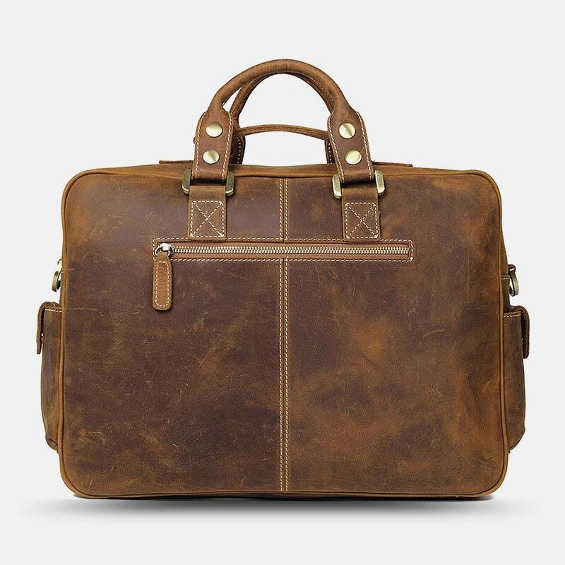 Hommes En Cuir Véritable Sangle Détachable Grand Multi-poches 15.6 Pouces Pochette D'ordinateur Porte-documents Sac De Messager Sacs À Bandoulière