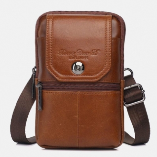 Hommes En Cuir Véritable Vintage Fente Multi-cartes 6.5 Pouces Mini Sac De Téléphone Sac À Bandoulière Sac De Taille Sac En Peau De Vache