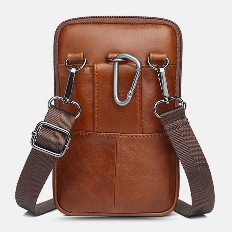 Hommes En Cuir Véritable Vintage Fente Multi-cartes 6.5 Pouces Mini Sac De Téléphone Sac À Bandoulière Sac De Taille Sac En Peau De Vache