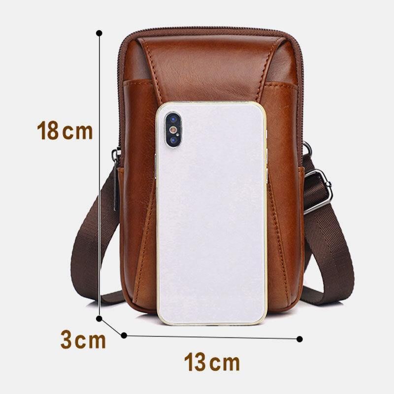 Hommes En Cuir Véritable Vintage Fente Multi-cartes 6.5 Pouces Mini Sac De Téléphone Sac À Bandoulière Sac De Taille Sac En Peau De Vache