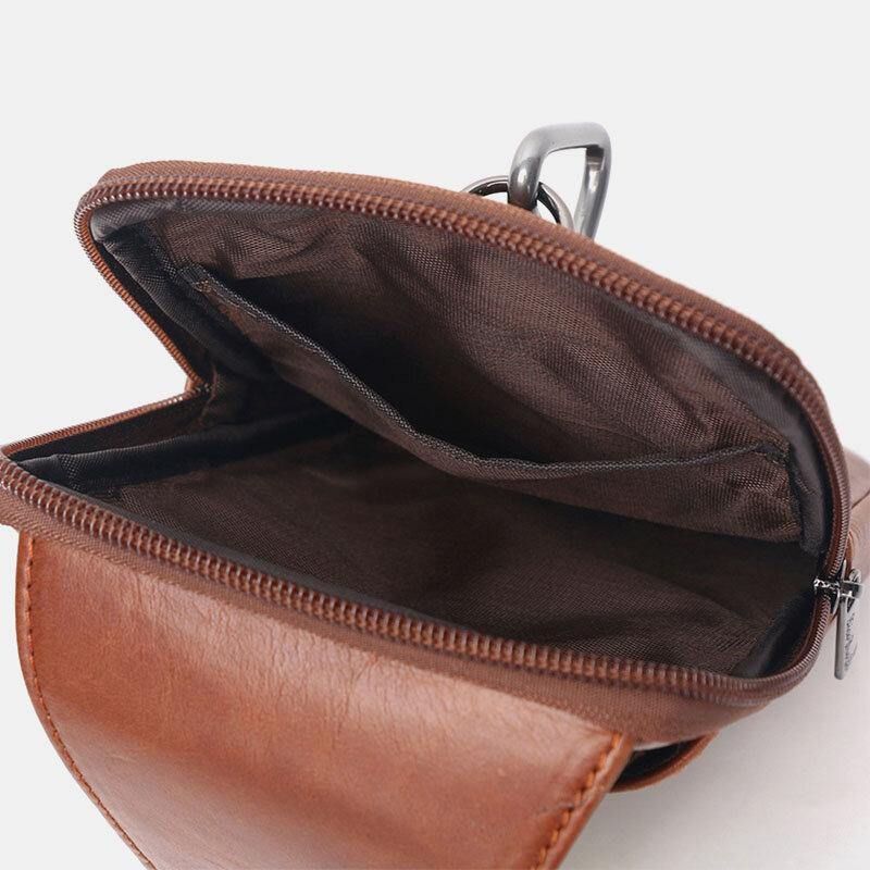 Hommes En Cuir Véritable Vintage Multifonctionnel 6.5 Pouces Mini Téléphone Sac Bandoulière Sac Taille Sac Peau De Vache Sac