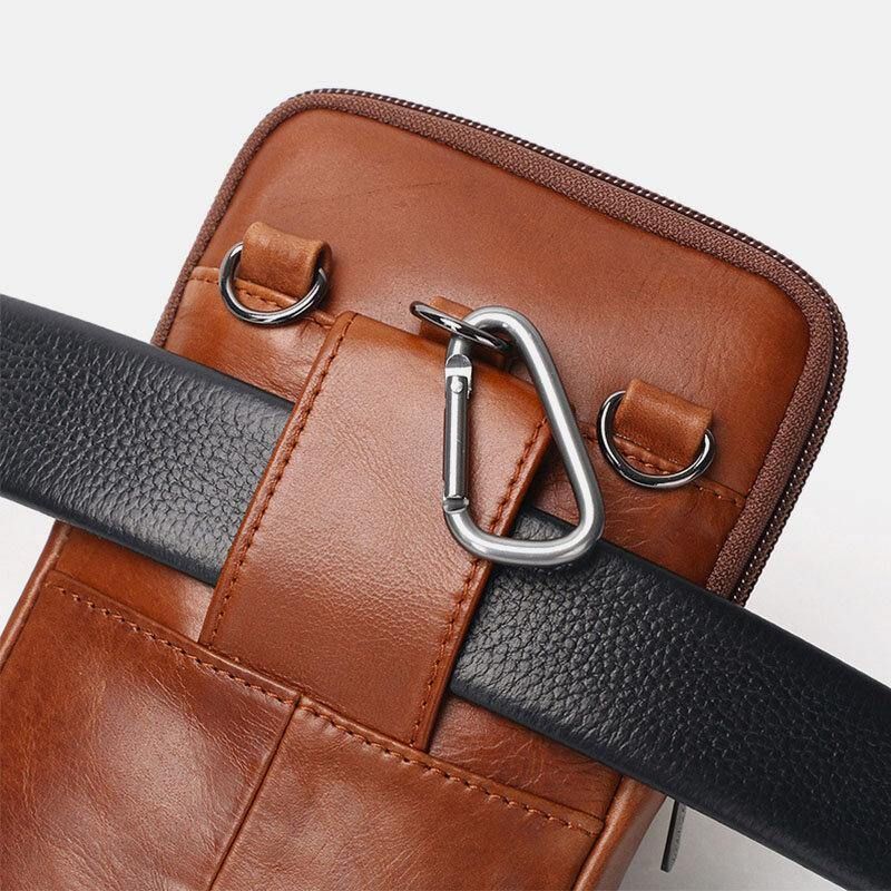 Hommes En Cuir Véritable Vintage Multifonctionnel 6.5 Pouces Mini Téléphone Sac Bandoulière Sac Taille Sac Peau De Vache Sac