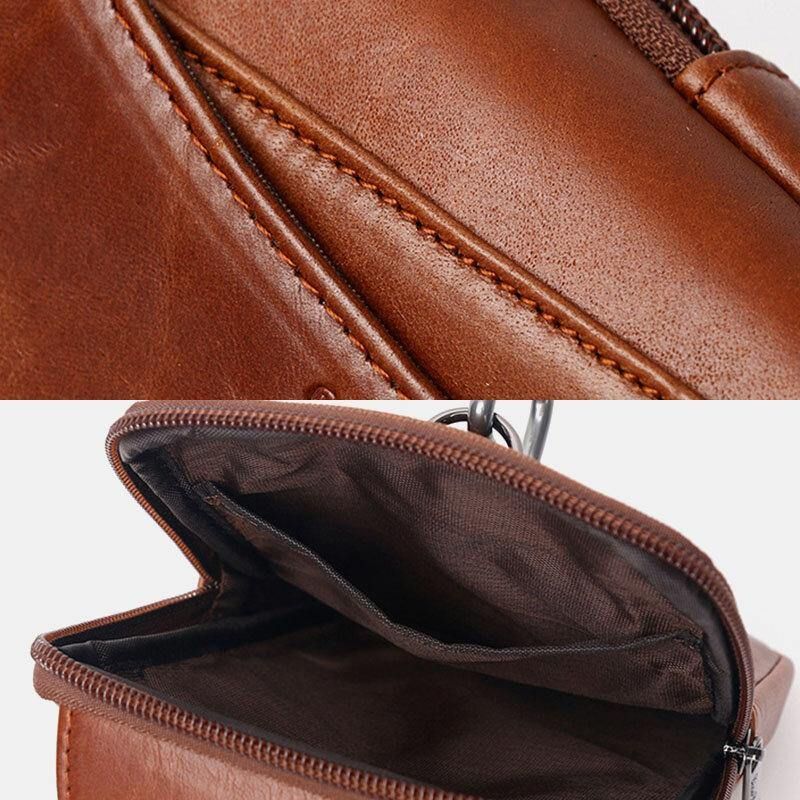 Hommes En Cuir Véritable Vintage Multifonctionnel 6.5 Pouces Mini Téléphone Sac Bandoulière Sac Taille Sac Peau De Vache Sac