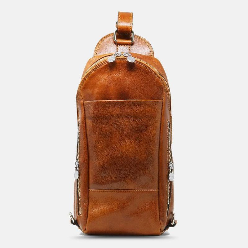 Hommes Pu Cuir Antivol Vintage Sac À Bandoulière Décontracté Sac À Bandoulière Sac De Poitrine Sac À Bandoulière Sac Hippie