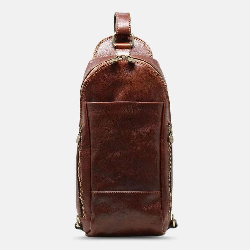 Hommes Pu Cuir Antivol Vintage Sac À Bandoulière Décontracté Sac À Bandoulière Sac De Poitrine Sac À Bandoulière Sac Hippie