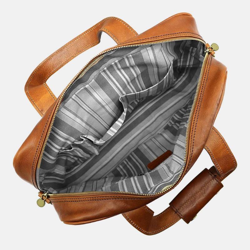 Hommes Pu Cuir Multi-poches 14 Pouces Ordinateur Portable Sac Messenger Sac Voyage Sac À Bandoulière Sac À Main