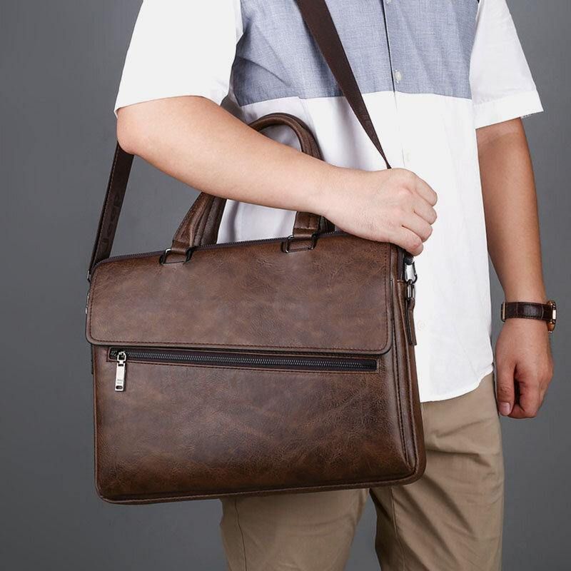 Hommes Pu Cuir Multifonction Anti-vol Vintage Business Messenger Sac Bandoulière Sac À Main Sac À Bandoulière